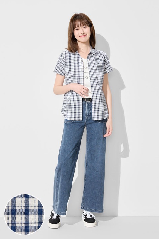 格紋短袖襯衫-女