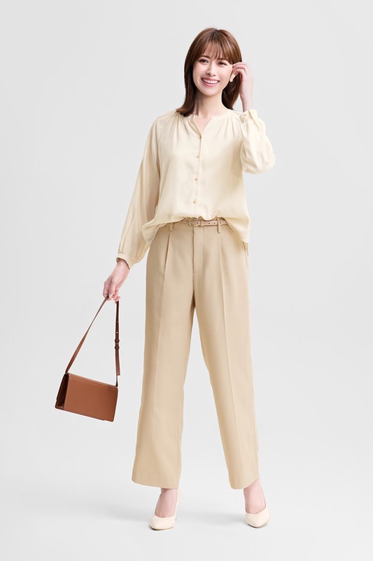 柔軟法蘭絨抓皺上衣-女