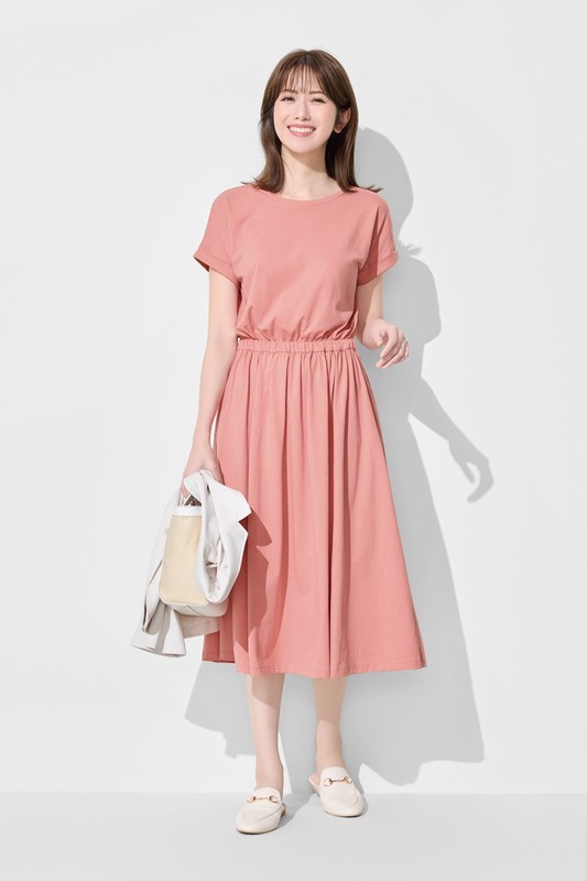 柔滑棉連袖收腰長洋裝-女