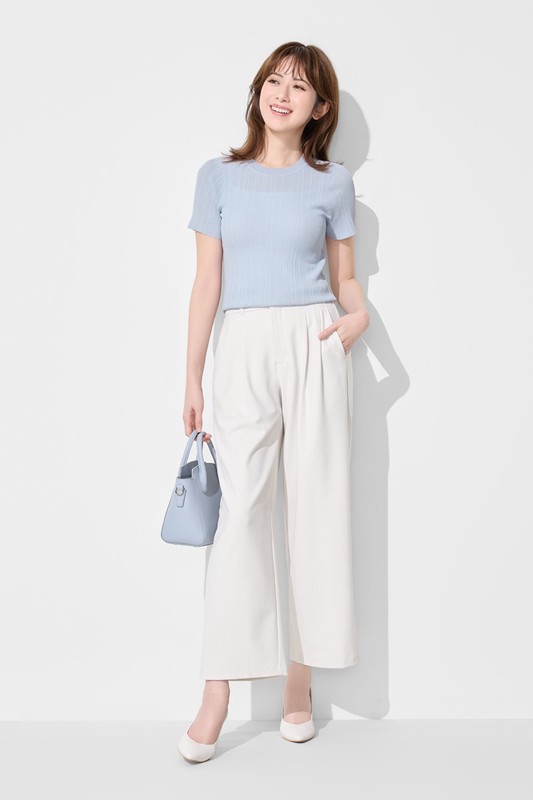 透膚羅紋針織短袖上衣-女