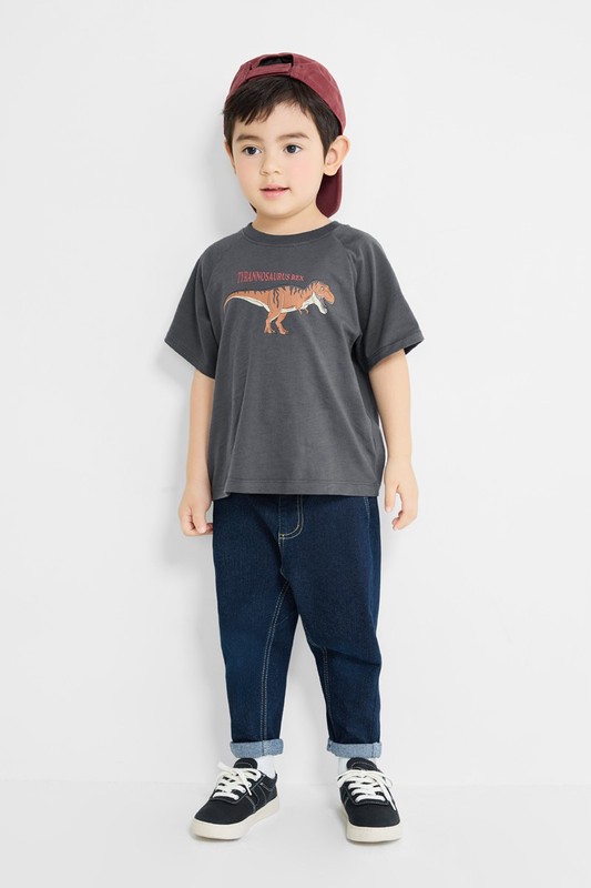 竹節棉寬鬆恐龍印花T恤-童