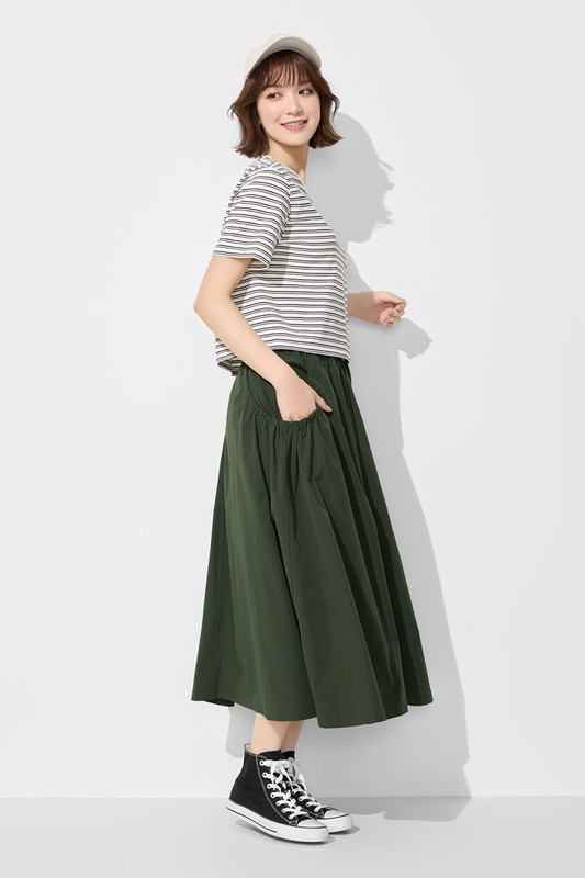 抽皺口袋長裙-女