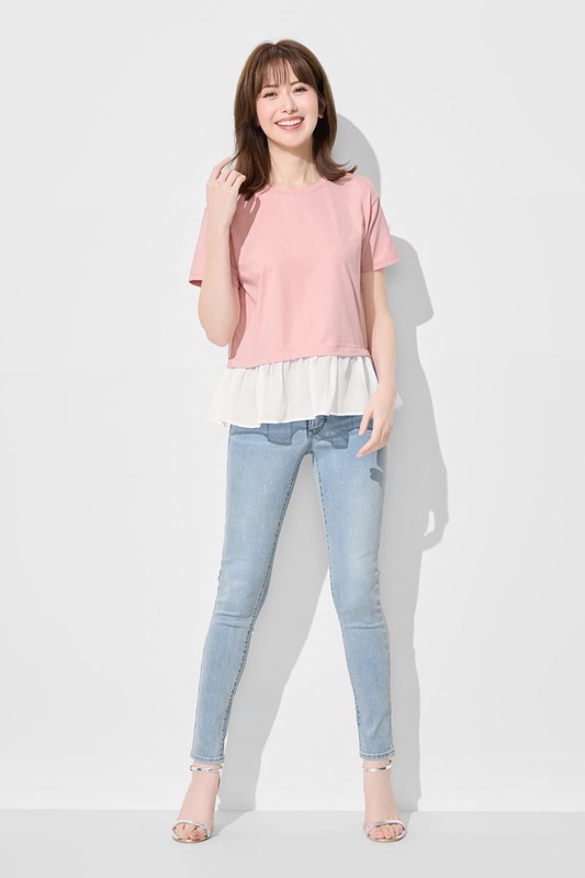 柔滑棉寬鬆雪紡拼接上衣-女