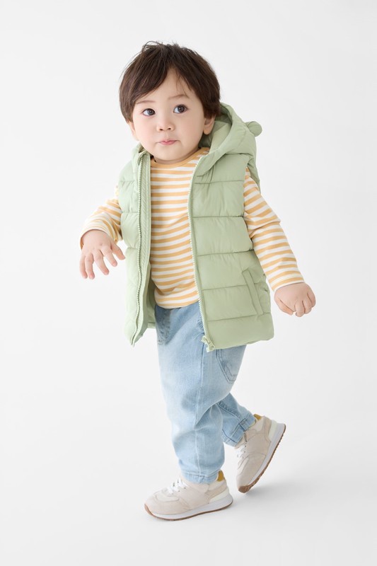 磨毛羅紋條紋圓領T恤-Baby