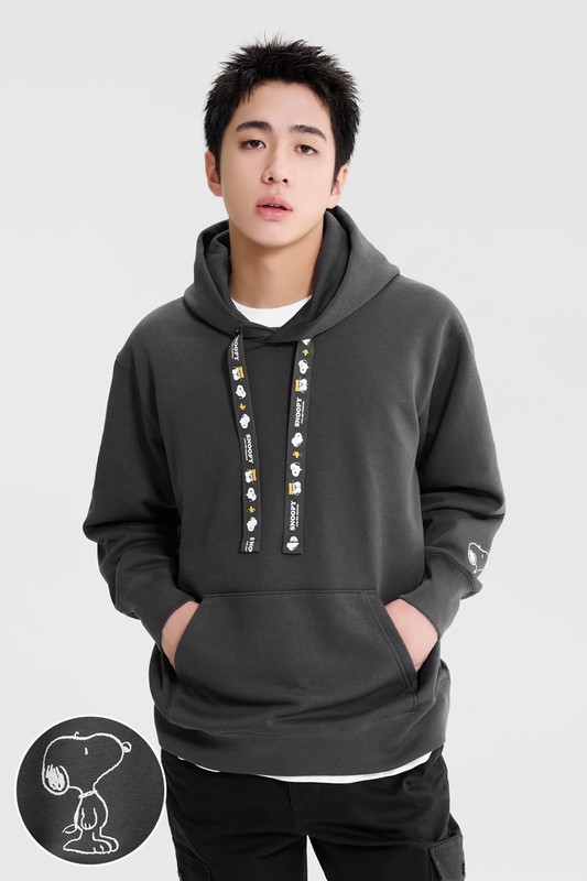 史努比系列刷毛印花織帶連帽衫-01-男