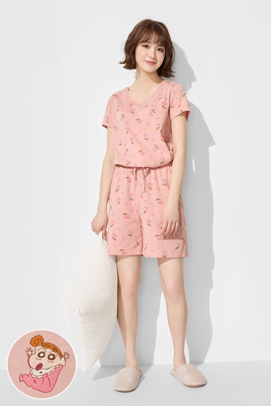 蠟筆小新快乾棉印花家居套裝-女