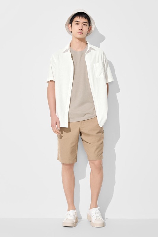 棉麻短袖襯衫-男