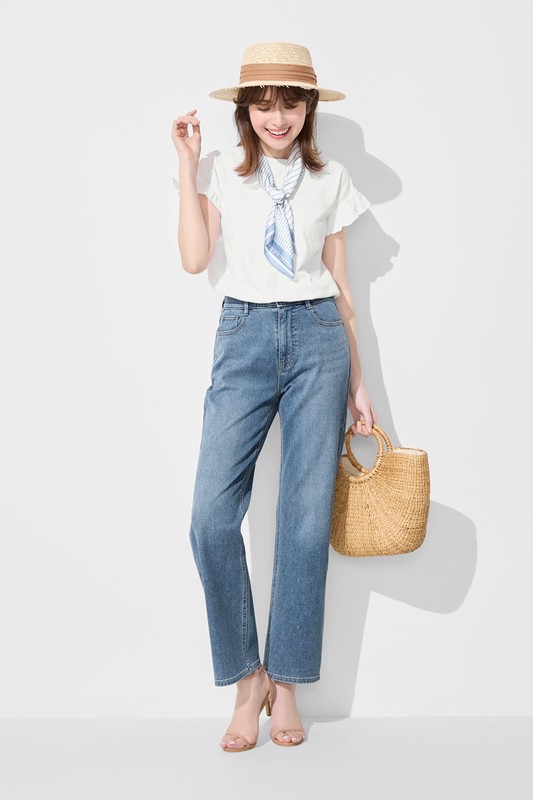 高腰直筒落地牛仔褲-女