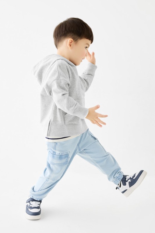 彈性牛仔工裝束口褲-童