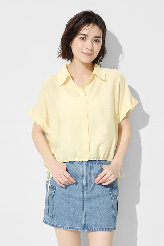 短版綁帶短袖襯衫-女