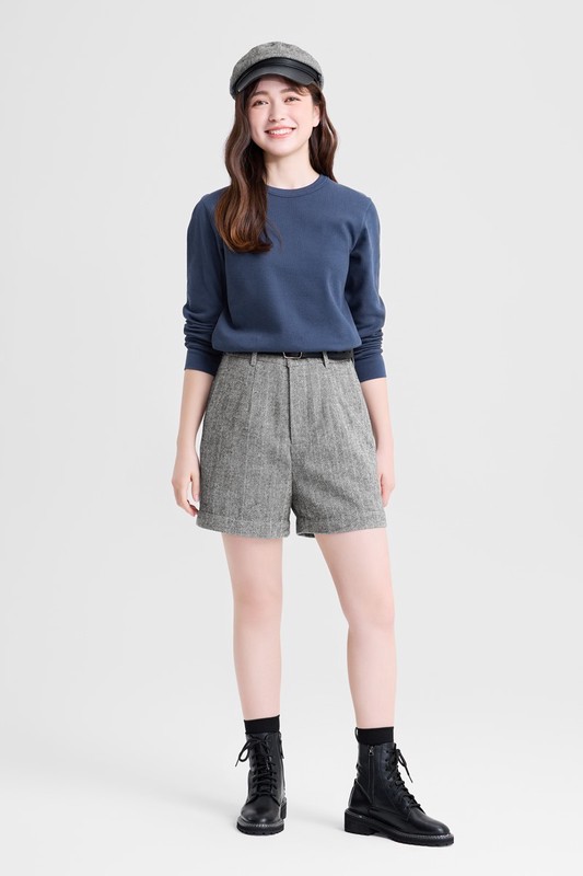 heatup輕磨毛華夫格圓領九分袖上衣-男