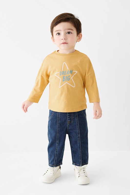 牛仔剪接錐形褲-Baby