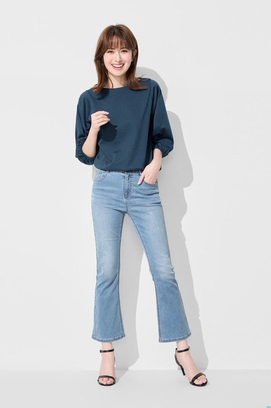 絲光棉寬鬆船領七分袖上衣-女