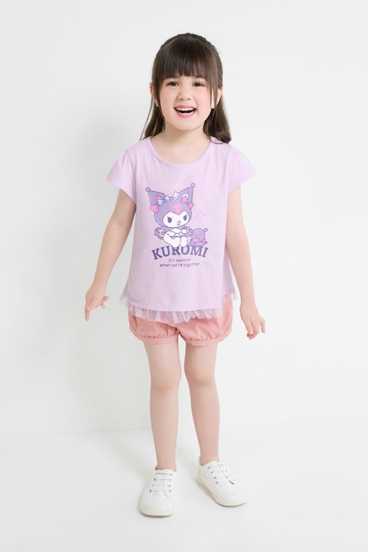 三麗鷗網紗拼接印花T恤-17-童