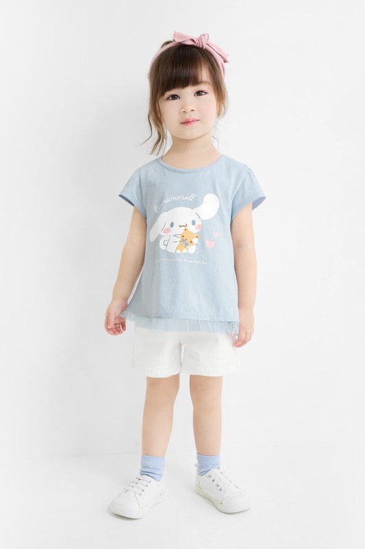 三麗鷗網紗拼接印花T恤-04-童