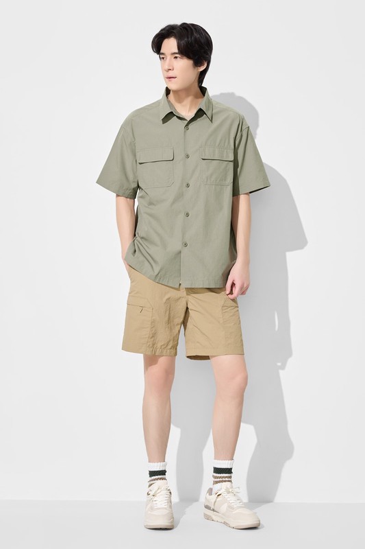 工裝寬版短袖襯衫-男