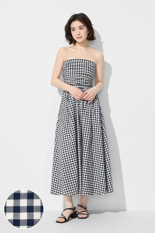 平口可拆式細肩帶格紋洋裝-女