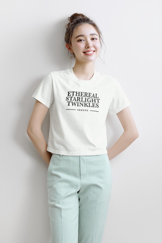 純棉圓領印花短版T恤-女