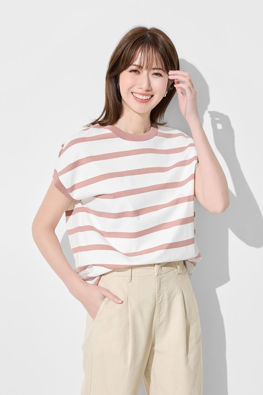 粗紡條紋連袖寬鬆上衣-女