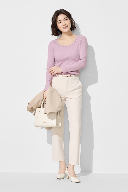 羅紋U領長袖T恤-女