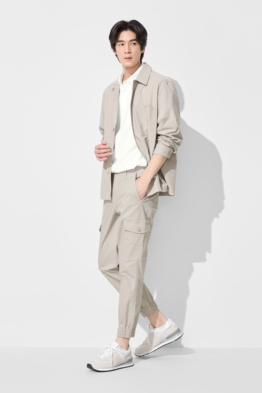 棉質工裝束口褲-男