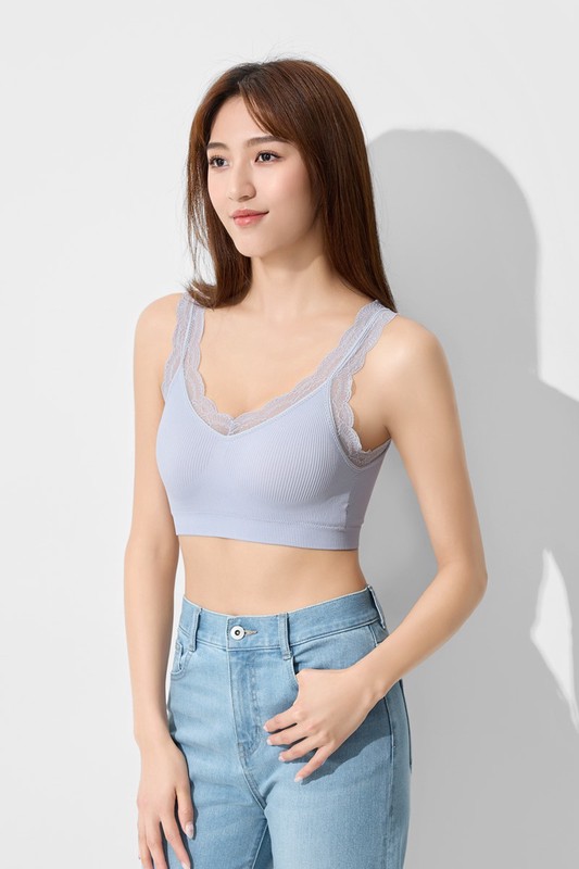 可拆式無縫Bra短版蕾絲背心-女