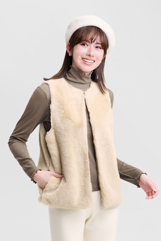 柔軟長刷毛背心-女