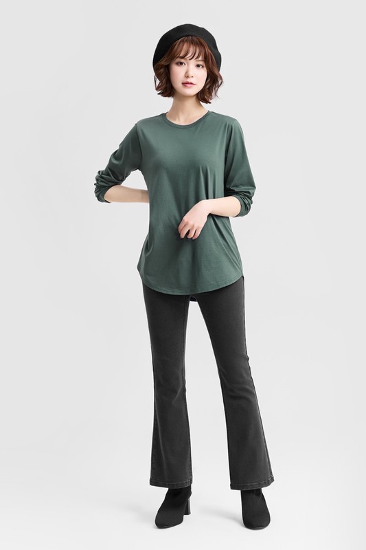 絲光棉寬鬆圓領長版T恤-女