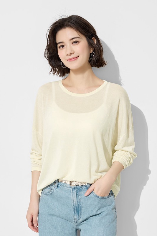 透膚寬鬆短版針織衫-女