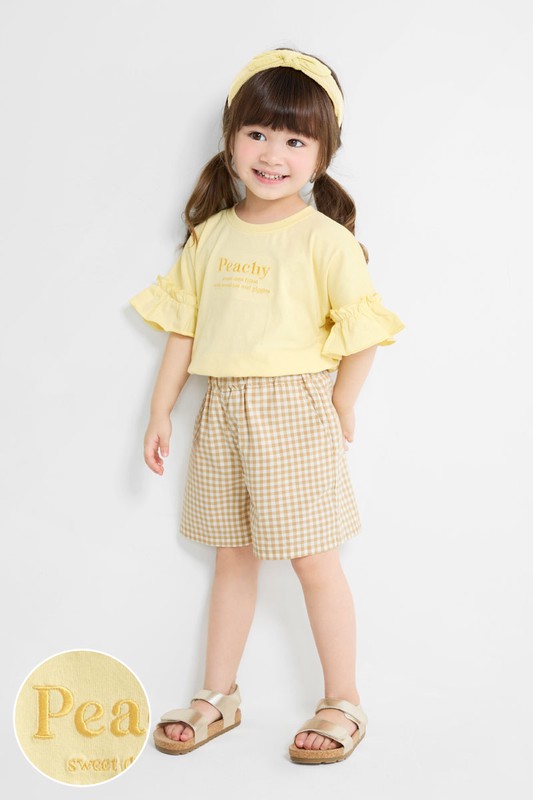 荷葉袖文字電繡上衣-童