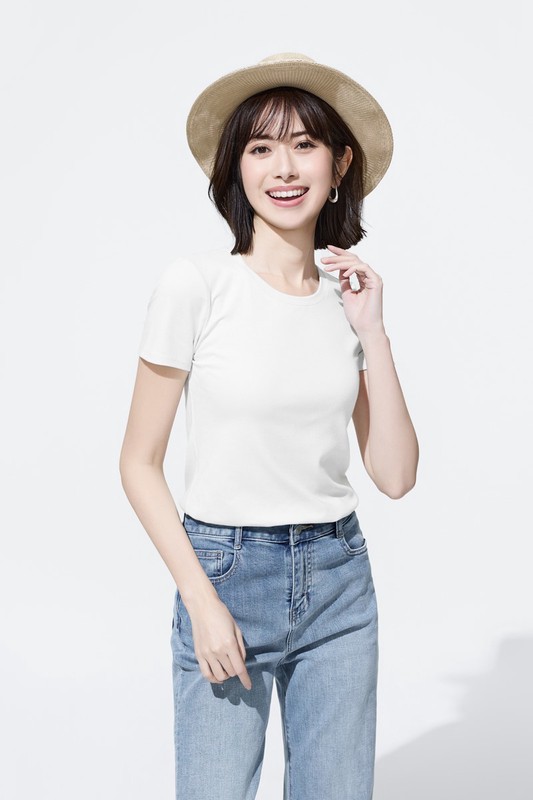 棉質羅紋圓領T恤-女