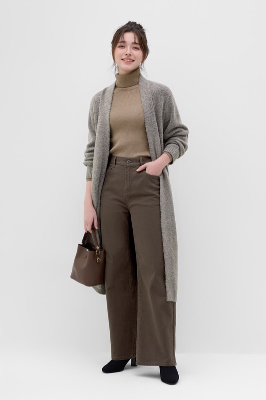 多色高腰牛仔寬褲-女