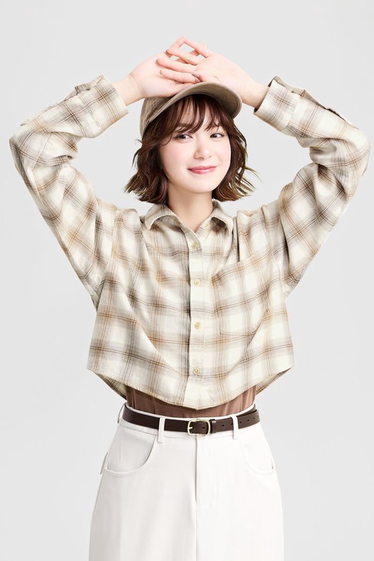 法蘭絨短版襯衫-女