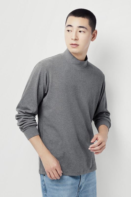 磨毛柔棉立領長袖T恤-男