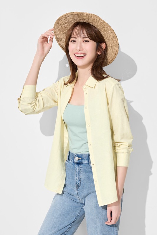 棉麻長袖襯衫-女