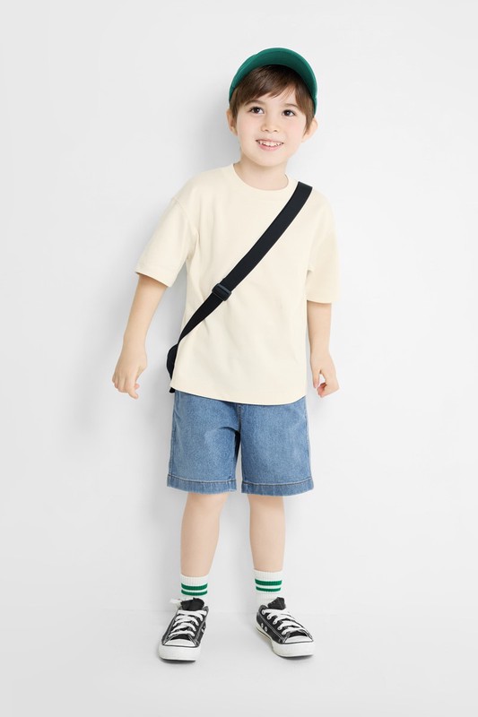 彈性牛仔輕便短褲-童