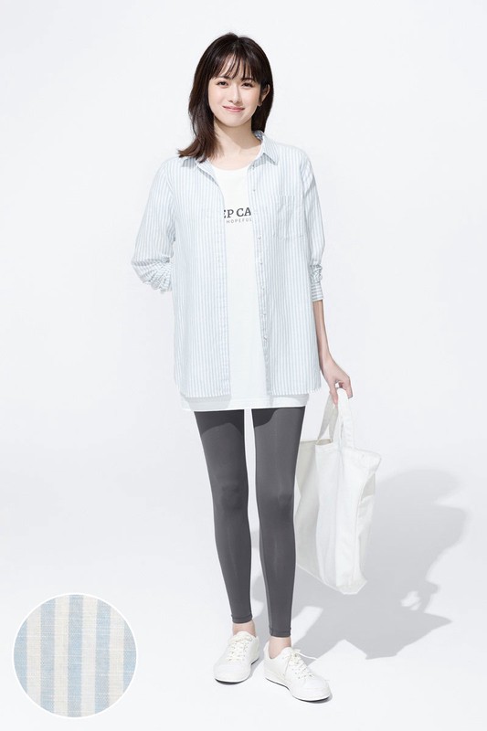 棉麻條紋長版襯衫-女