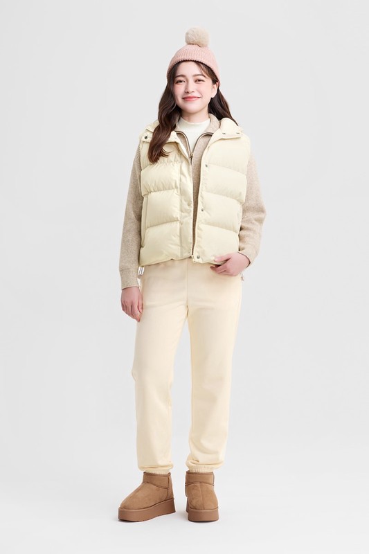 極暖羽絨寬鬆連帽背心-女