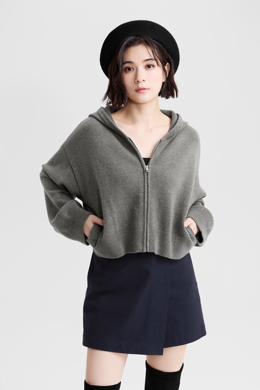粗針寬版針織連帽外套-女