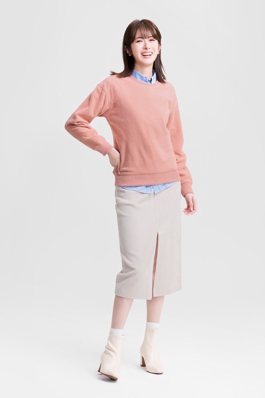 Fleece寬版圓領上衣-女