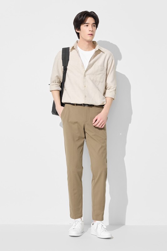 棉麻長袖襯衫-男