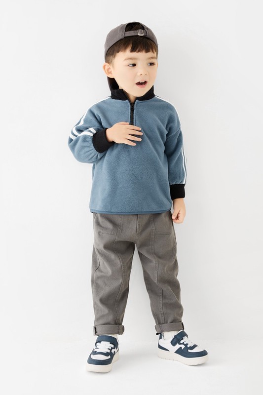 Fleece側邊線條半開襟寬版上衣-童