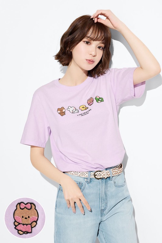 LINE FRIENDS minini寬版電繡T恤-04-女