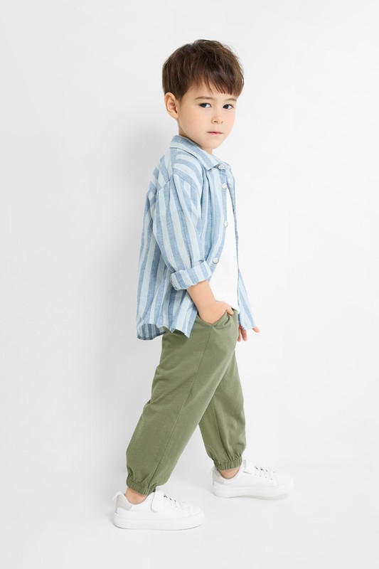 竹節棉束口褲-童