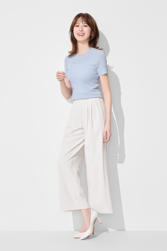 透膚羅紋針織短袖上衣-女