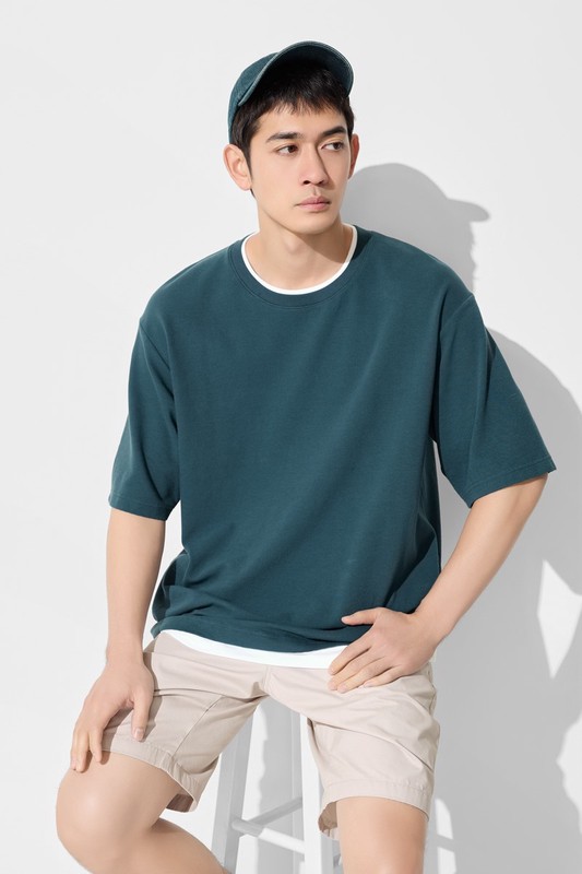 棉質立體織紋配色T恤-男