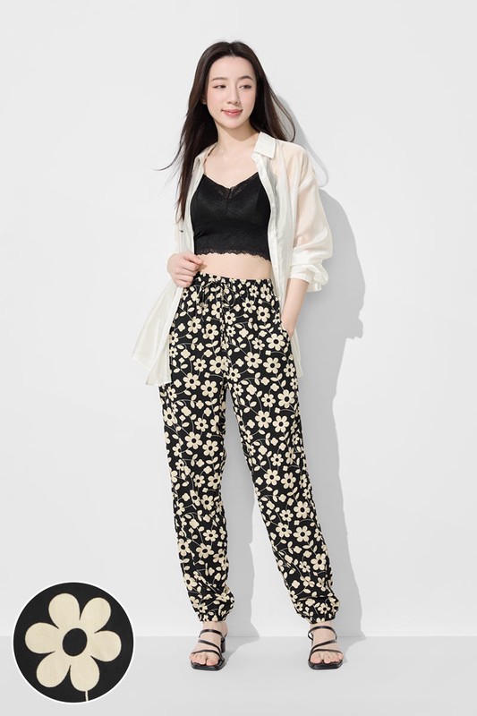 嫘縈花朵印花束口褲-女