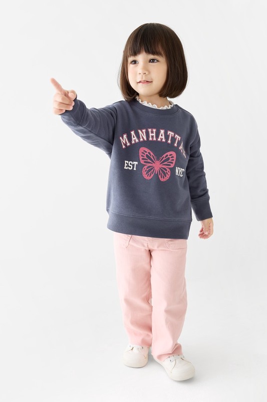 文字蝴蝶毛圈印花圓領衫-童