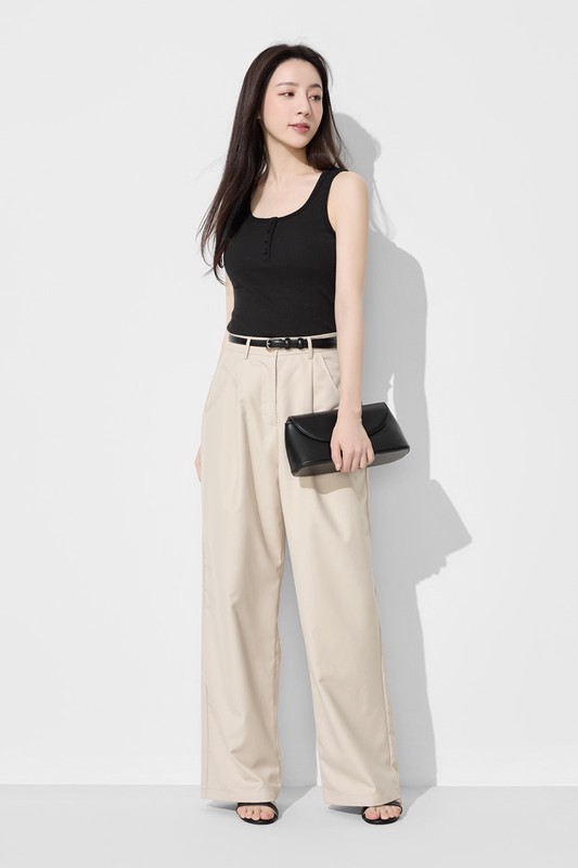 羅紋亨利領短版背心-女