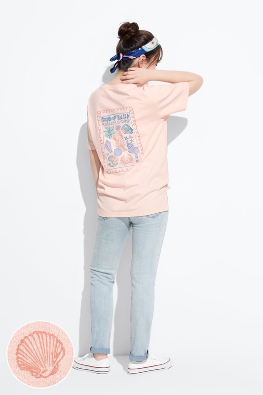 夏日海洋寬長版印花T恤-女